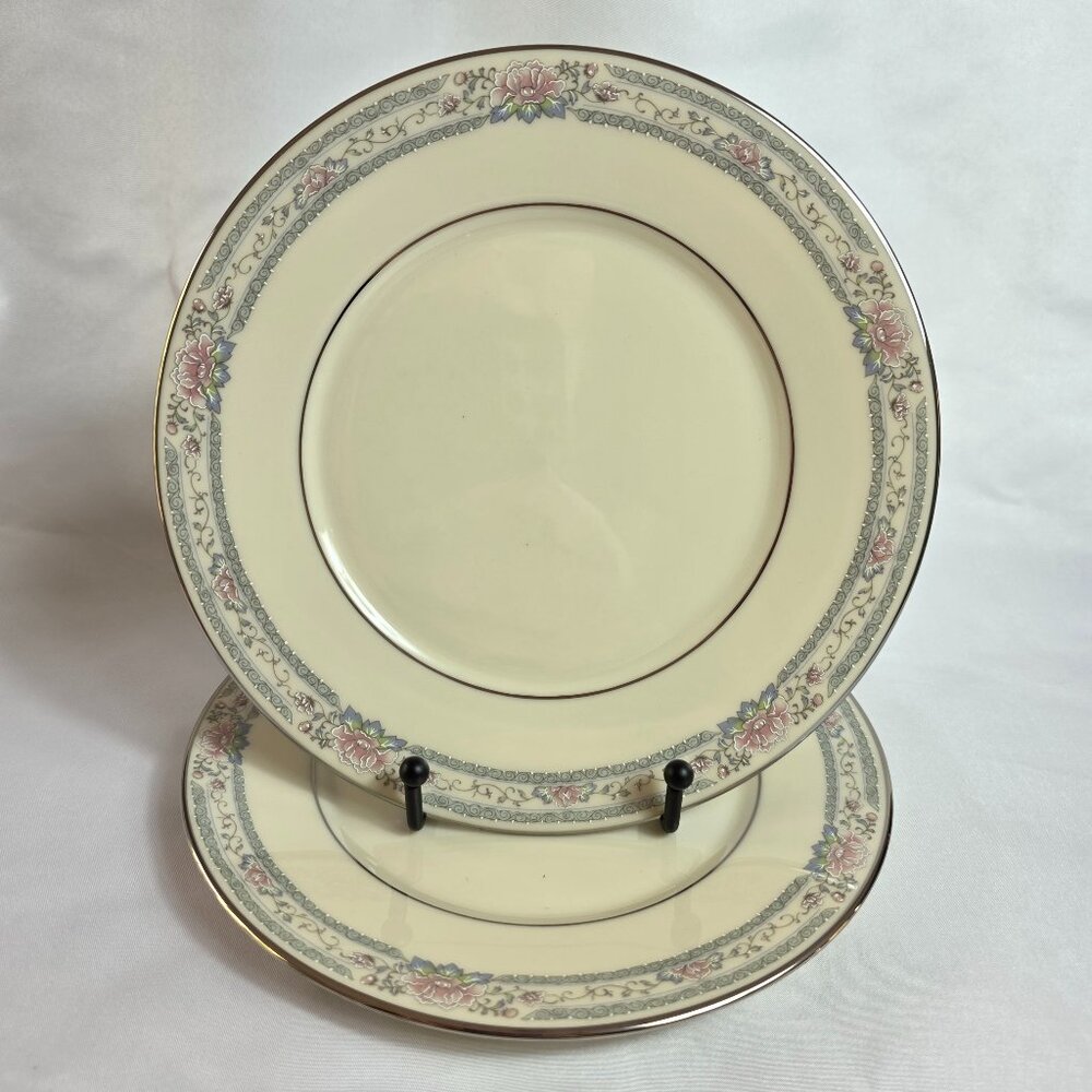 TWO Lenox Charleston Salad Plates Pastel Floral Band Cosmopolitan Line